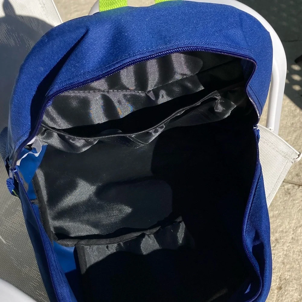 Blue Backpack with Green Trim Side Pockets New